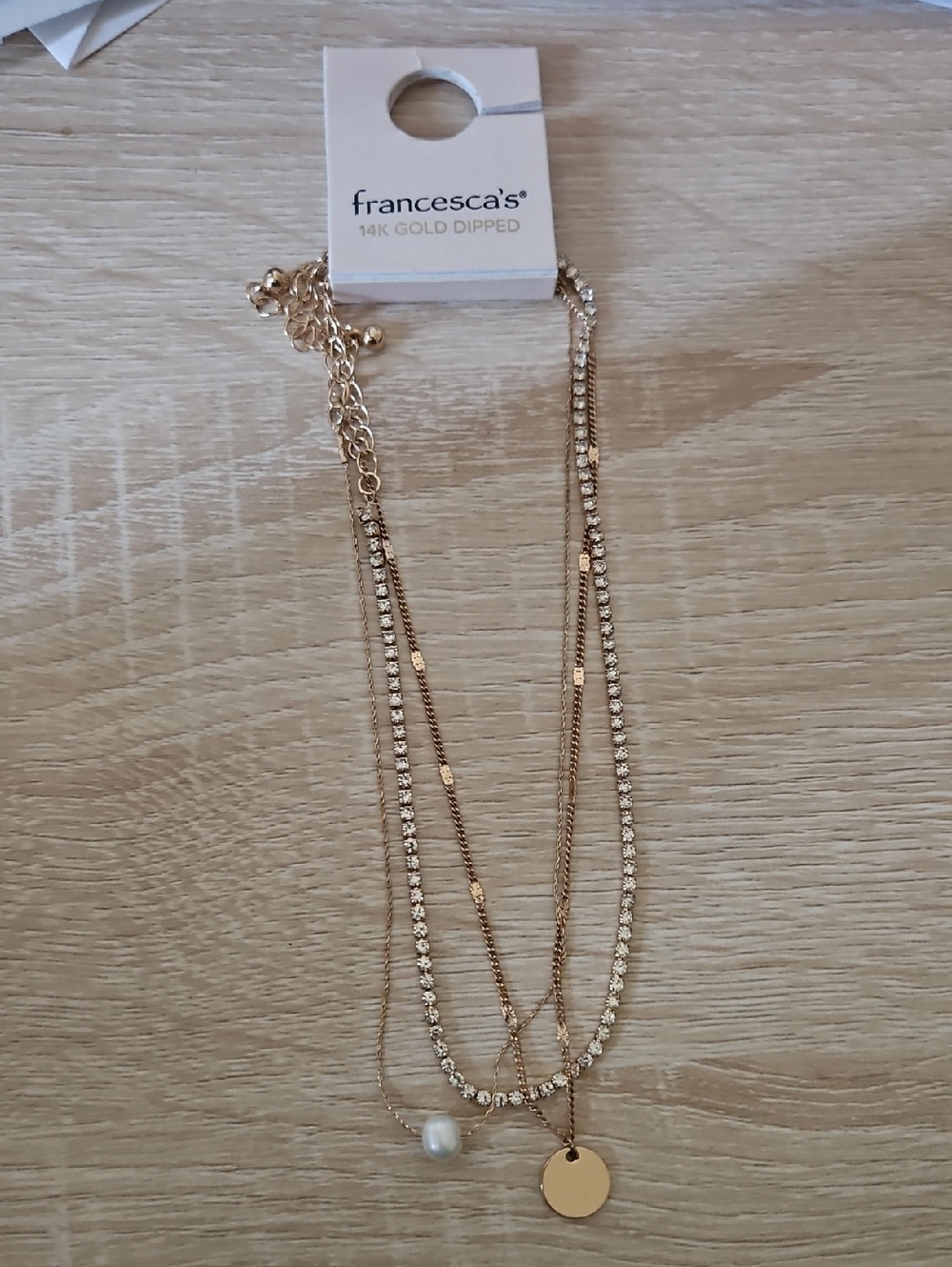 Francesca's Collections Gold Layered Necklace with Pearl and Disc Charm
